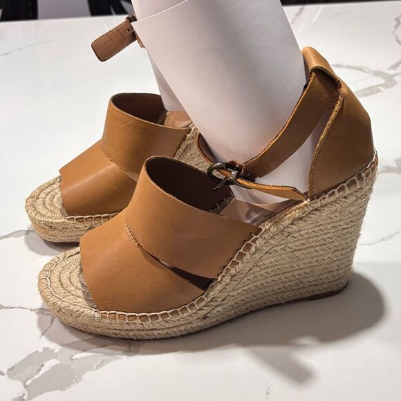 Treasure & Bond | Tan Leather Platform Espadrilles Wedge Sandals Women’s Size 8 - Picture 2 of 11